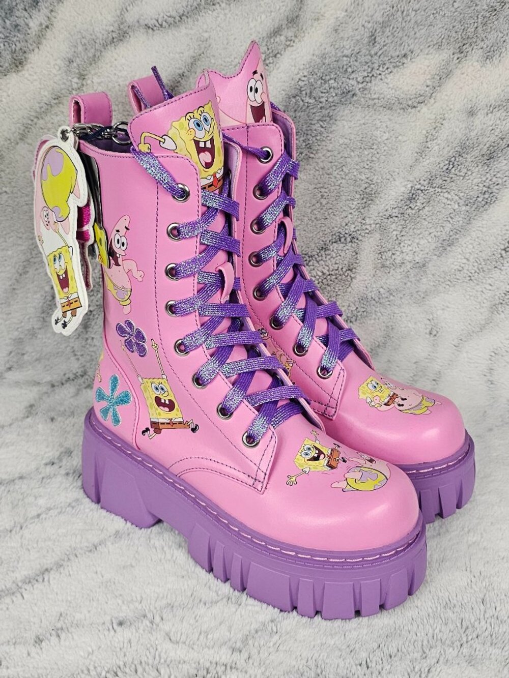 Dolls Kill SpongeBob Patrick 8 Bikini Bottom Pink Purple Platform Combat Boots